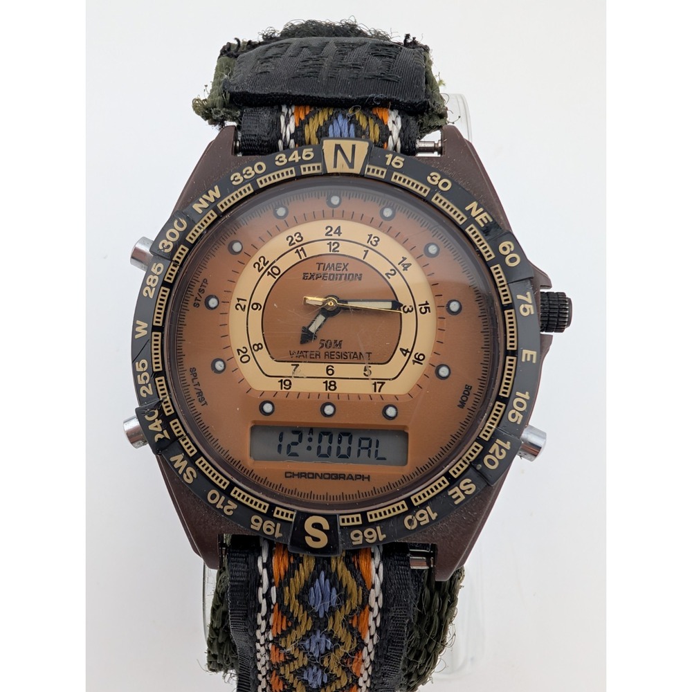 1995 Timex Expedition Watch Men 38mm Case Nylon Band Analog- Digital Working
